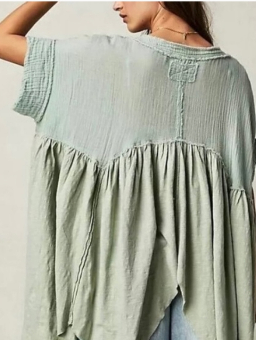 We The Free Boho Loose Gauze V-Neck Women's Top in Sage Green - Picture 4 of 7